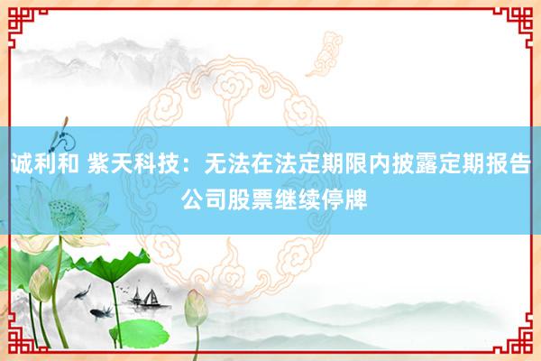 诚利和 紫天科技：无法在法定期限内披露定期报告 公司股票继续停牌