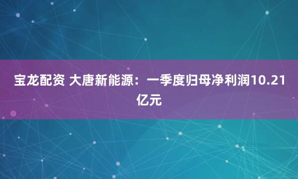 宝龙配资 大唐新能源：一季度归母净利润10.21亿元